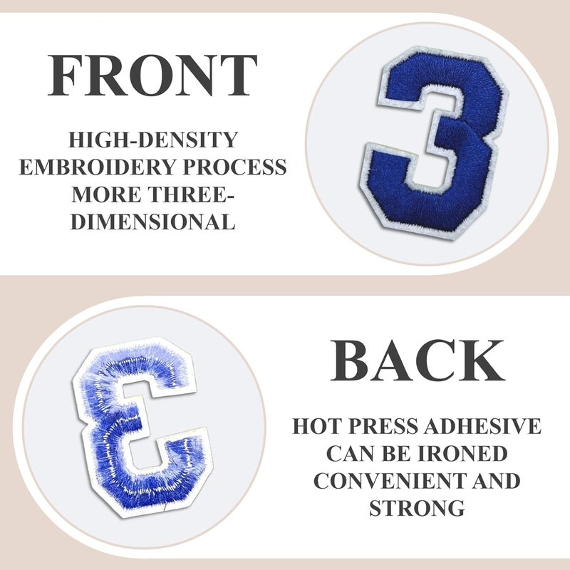 Cazzon Letter and Number Iron On Patches, A-Z Alphabet and Numbers 0-9 Embroidery Applique Patch, DIY Decorative Heat Press Patches for Clothing Jeans Jackets Backpacks Hats (Blue 72 Pcs) - Image 3